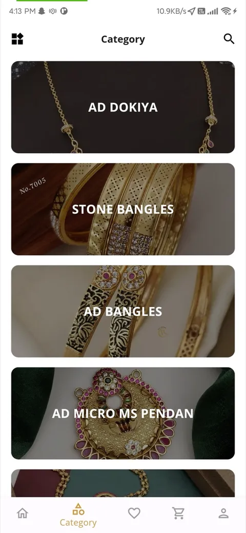 Ramdev Kangan app category list: dokiya, stone bangles, bangles, pendants